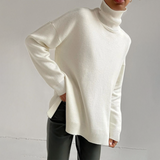 Maglione a collo alto da donna, vestibilità comoda, maglia con spacco laterale