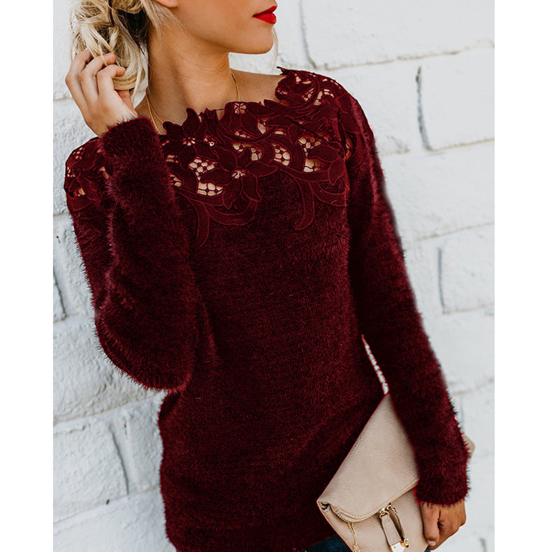 Maglione invernale da donna | Colletto in pizzo ed eleganza femminile