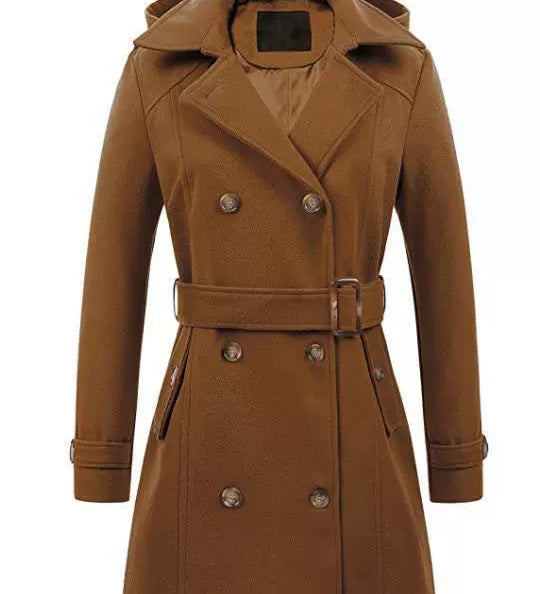 Donna - Cappotto con cappuccio dal taglio sartoriale - Vita con cintura