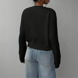 Cardigan corto da donna con bottoni frontali – maglia a girocollo per creare look a strati ogni giorno