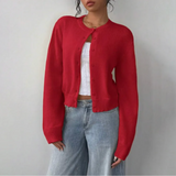 Cardigan corto da donna con bottoni frontali – maglia a girocollo per creare look a strati ogni giorno