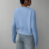 Cardigan corto da donna con bottoni frontali – maglia a girocollo per creare look a strati ogni giorno