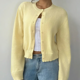 Cardigan corto da donna con bottoni frontali – maglia a girocollo per creare look a strati ogni giorno