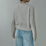 Cardigan corto da donna con bottoni frontali – maglia a girocollo per creare look a strati ogni giorno