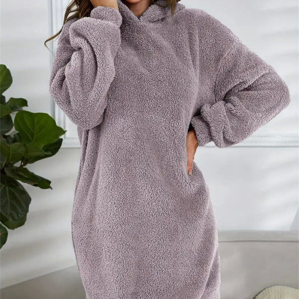 Donna - Vestito con cappuccio in morbido pile - vestibilità oversize