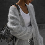 Donna - Cardigan lavorato a maglia con scollo a V - Vestibilità rilassata