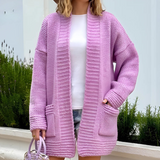 Donna - Cardigan lungo in maglia a coste - Stile oversize