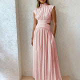 Abito Maxi Scollo Alto per Donna – Adatto per Primavera e Estate, Ideale per Uso Quotidiano