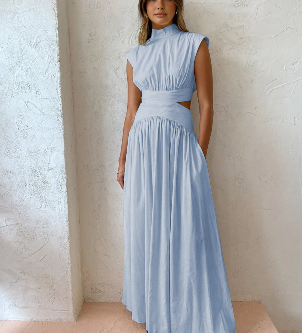 Abito Maxi Scollo Alto per Donna – Adatto per Primavera e Estate, Ideale per Uso Quotidiano