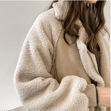 Donna - Giacca oversize con zip in pelle scamosciata - Accogliente look Teddy