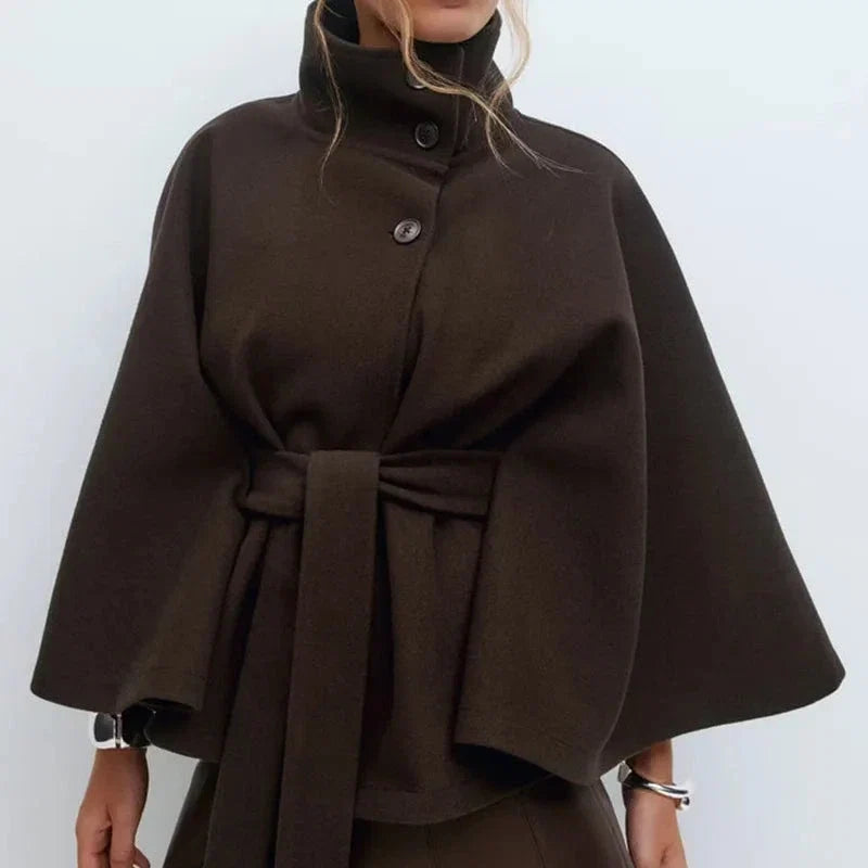 Donna - Cappotto corto con collo ad imbuto - Vita con cintura