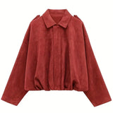 Donna - Giacca corta oversize - Ecopelle scamosciata