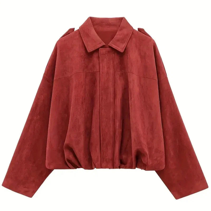 Donna - Giacca corta oversize - Ecopelle scamosciata
