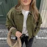 Donna - Giacca corta oversize - Ecopelle scamosciata