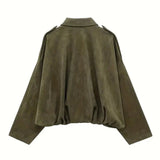 Donna - Giacca corta oversize - Ecopelle scamosciata