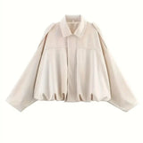 Donna - Giacca corta oversize - Ecopelle scamosciata