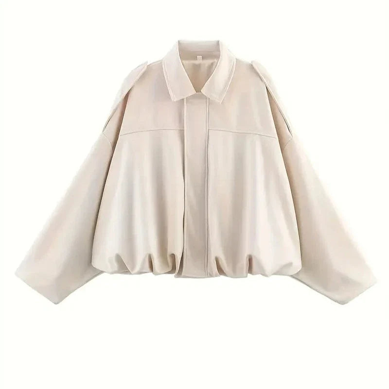 Donna - Giacca corta oversize - Ecopelle scamosciata
