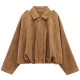 Donna - Giacca corta oversize - Ecopelle scamosciata