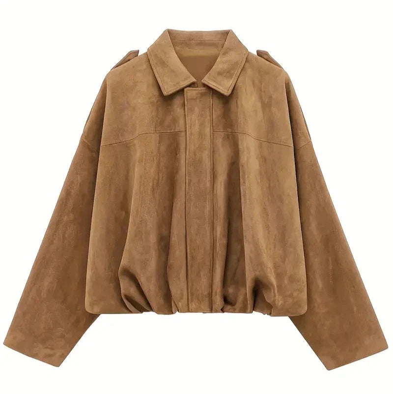 Donna - Giacca corta oversize - Ecopelle scamosciata
