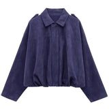 Donna - Giacca corta oversize - Ecopelle scamosciata