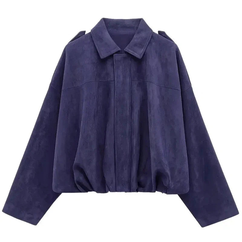 Donna - Giacca corta oversize - Ecopelle scamosciata