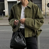 Donna - Giacca corta oversize - Ecopelle scamosciata