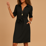 Abito chemisier midi da donna – Collo sartoriale e vita annodata