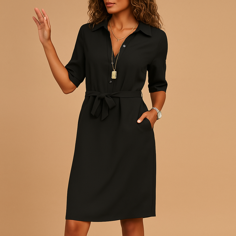 Abito chemisier midi da donna – Collo sartoriale e vita annodata