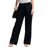Pantaloni larghi in lino comodi da donna - Vita elastica leggera e vestibilità comoda e traspirante per l'estate