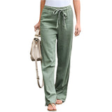 Pantaloni larghi in lino comodi da donna - Vita elastica leggera e vestibilità comoda e traspirante per l'estate