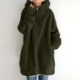 Felpa con cappuccio oversize da donna con cerniera – strato lungo e dal taglio comodo con cappuccio regolabile con coulisse, per il comfort di tutti i giorni