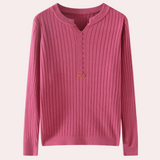Maglione a coste da donna con scollo a V e patta con bottoni