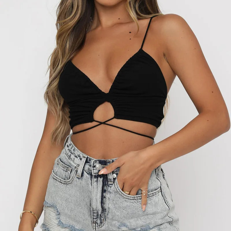 Top Crop Slim Fit da Donna – Con Dettagli Cut-Out e Fiocco, Adatto per Uso Casual e Quotidiano