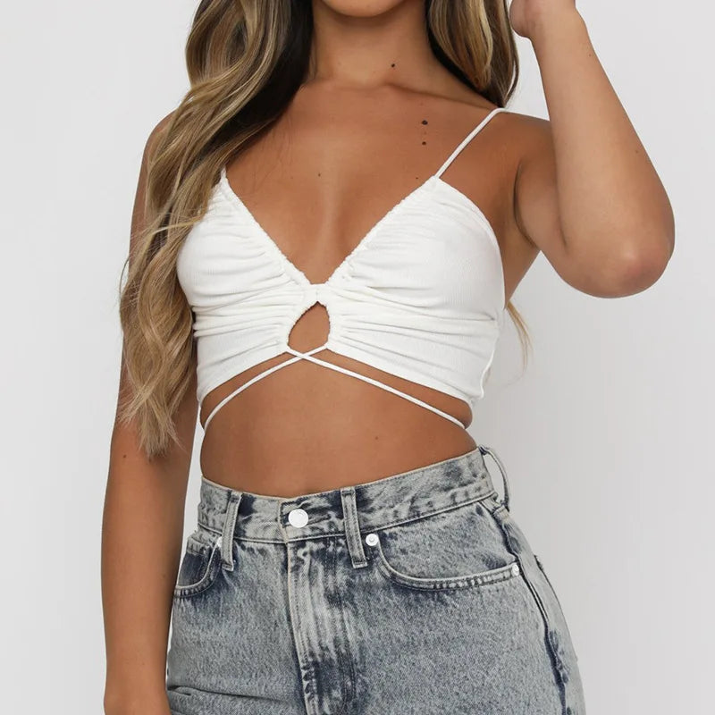 Top Crop Slim Fit da Donna – Con Dettagli Cut-Out e Fiocco, Adatto per Uso Casual e Quotidiano