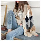 Cardigan oversize da donna stampato – morbido cardigan in maglia con scollo a V e chiusura con bottoni, ideale per vestirsi a strati in autunno