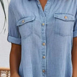 Elegante vestito camicia midi in denim da donna – Abito casual leggero da tutti i giorni