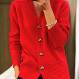 Cardigan in maglia da donna con bottoni a forma di cuore – elegante strato con scollo a V per uno stile quotidiano