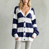 Cardigan cappotto donna a righe in maglia - Morbido e comodo