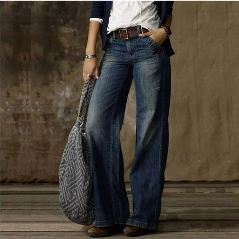 Jeans donna a gamba larga vita alta | Vestibilità comoda e taglio senza tempo