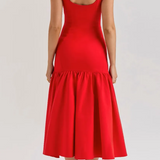 Abito Midi A-Line da Donna – Senza Maniche con Ruches, Adatto per Primavera e Estate
