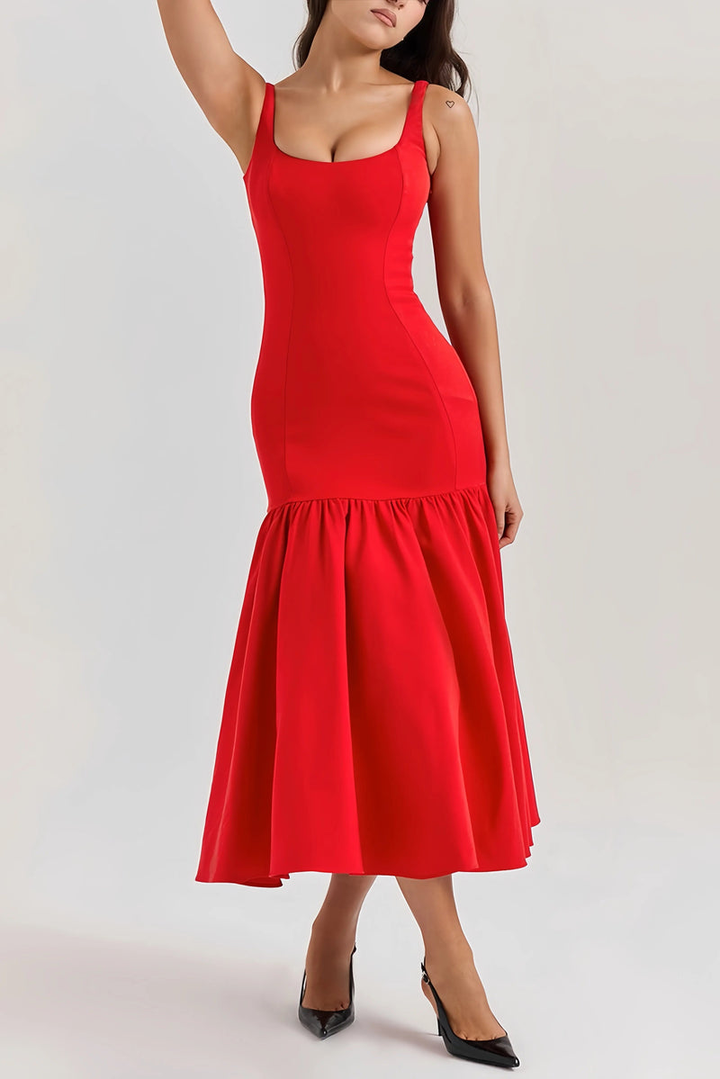 Abito Midi A-Line da Donna – Senza Maniche con Ruches, Adatto per Primavera e Estate