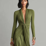 Abito maxi da donna con scollo a V profondo - Elegante e fluido
