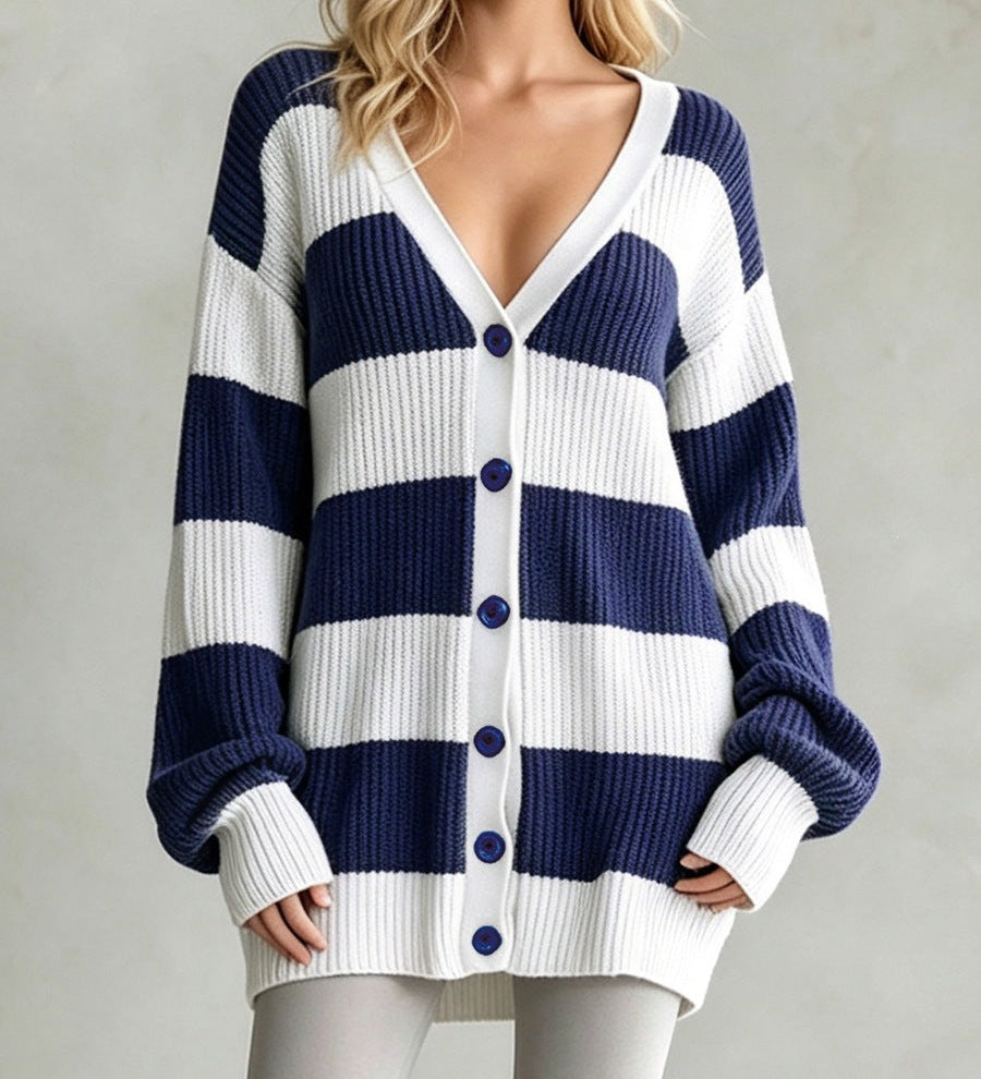 Cardigan cappotto donna a righe in maglia - Morbido e comodo