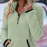 Donna - Pullover in pile - Maglia mezza zip Teddy