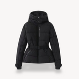 Donna - Giacca Puffer con cappuccio e cintura - Stile accogliente