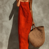 Abito in lino rosso da donna con spalline sottili - Boho e senza tempo
