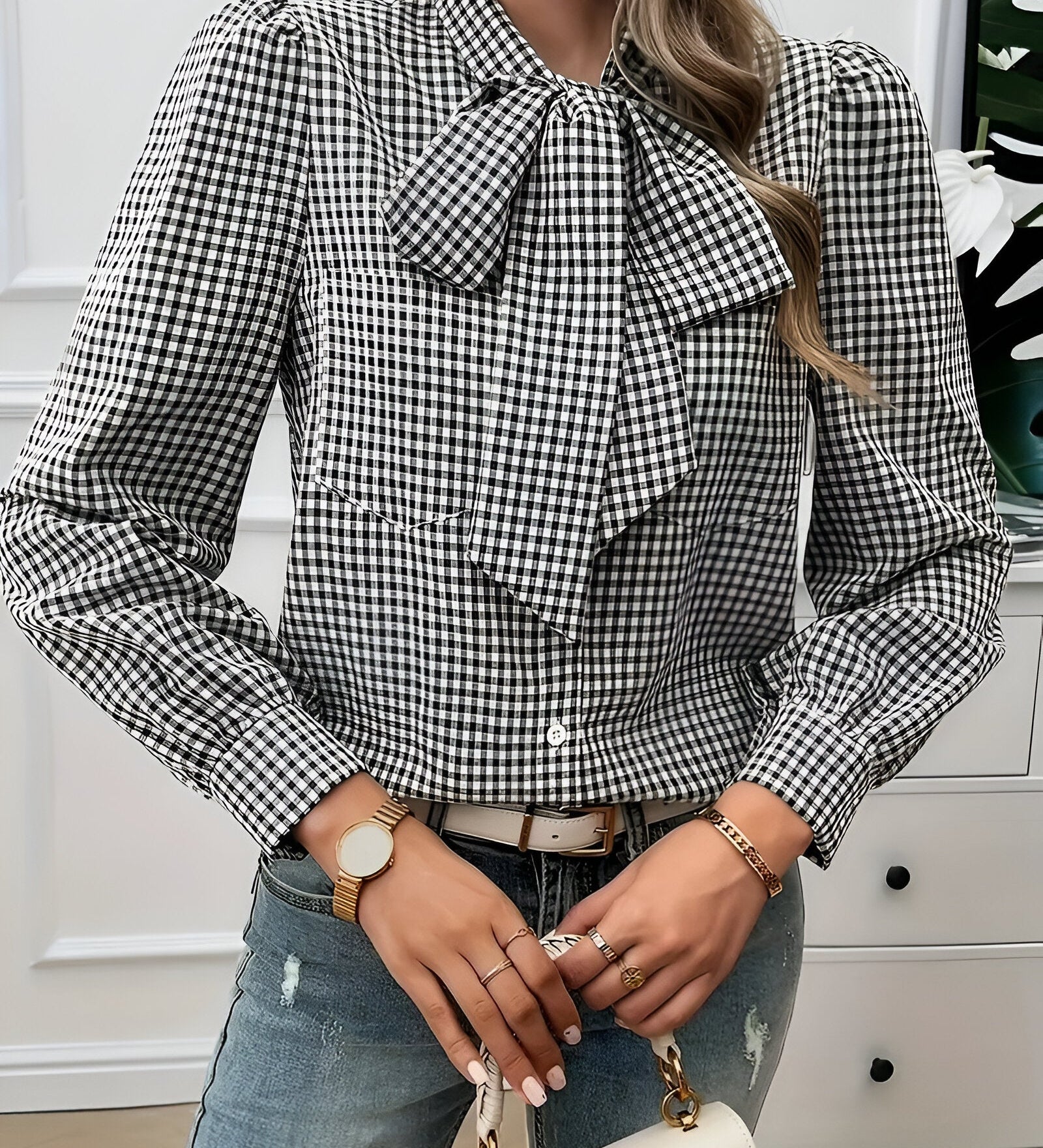 Blusa Femminile Sottile – Con Fiocco, Adatta per Lavoro e Uso Quotidiano