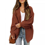 Cardigan da donna in maglia grossa – Modello oversize avvolgente con maniche a lanterna
