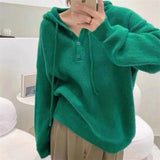 Maglione da donna con cappuccio e lavorazione a coste – Pullover morbido con scollo con bottoni per comodi look quotidiani a strati