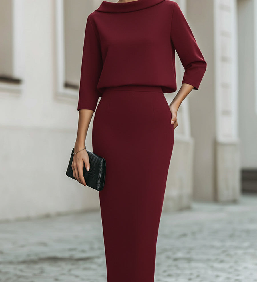 Set Donna – Con Collo a Barchetta, Lunghezza Midi, Adatto per Primavera e Estate, Casual per Uso Quotidiano